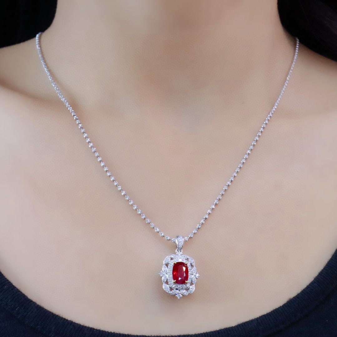 14k Gold 1.52 Ctw Natural Ruby & Diamond Pendant( Without Chain ) - 3