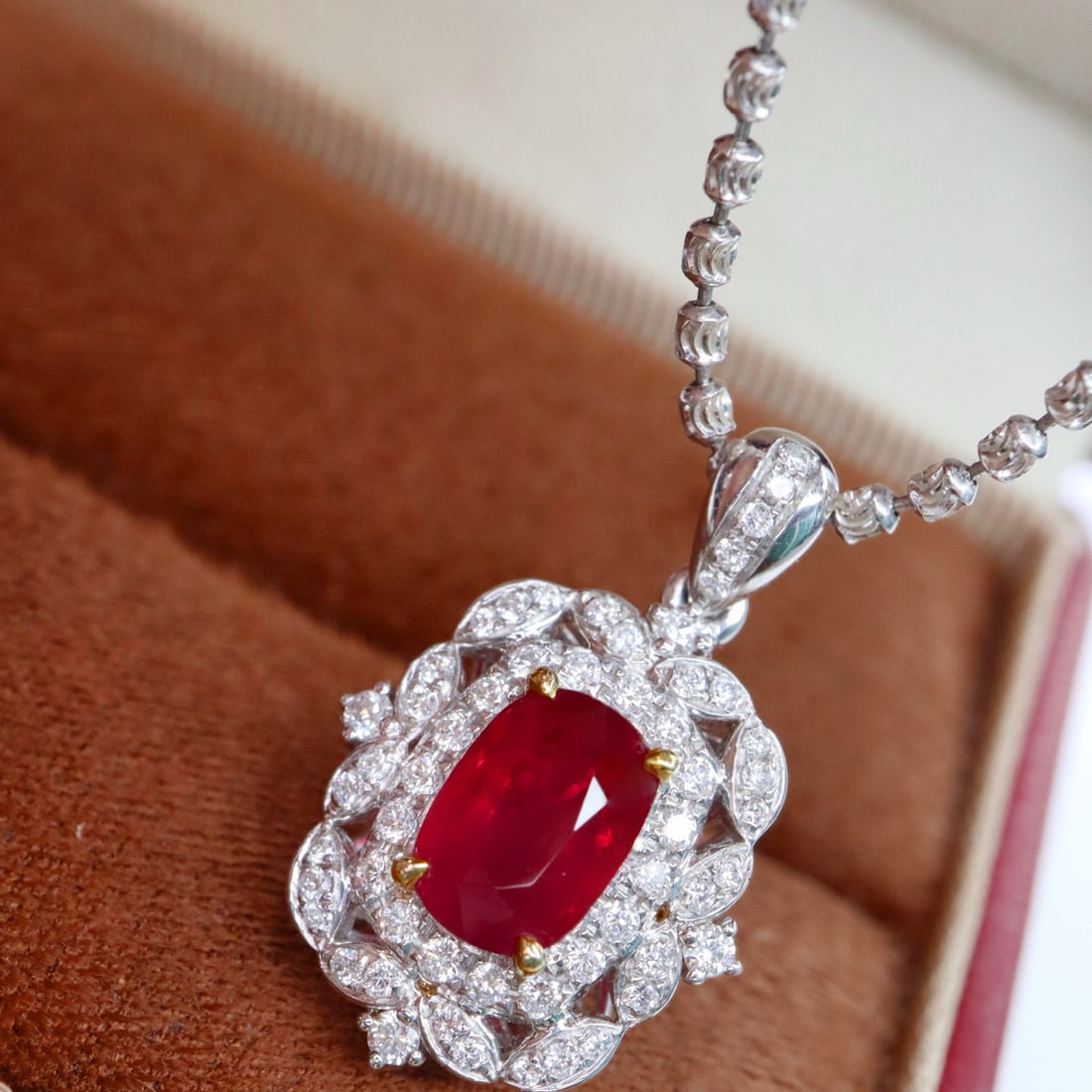 14k Gold 1.52 Ctw Natural Ruby & Diamond Pendant( Without Chain ) - 4