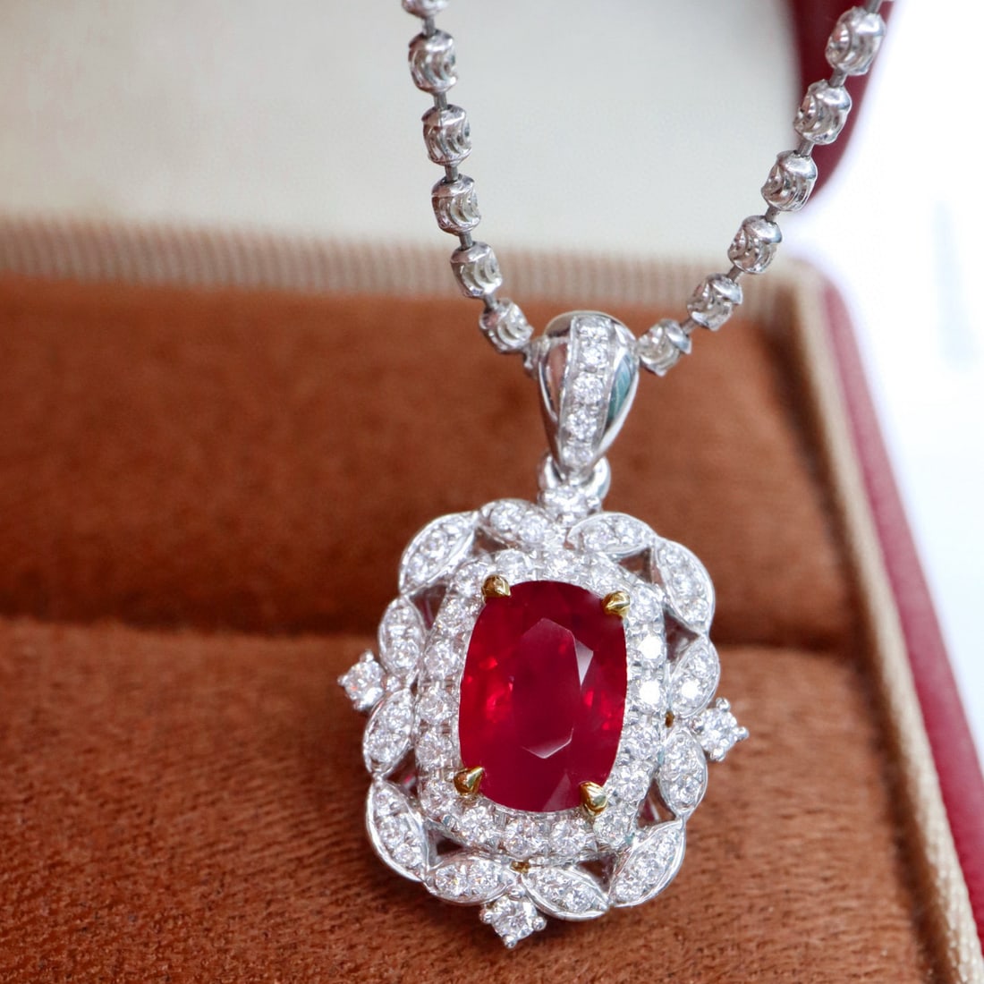 14k Gold 1.52 Ctw Natural Ruby & Diamond Pendant( Without Chain ) - 5