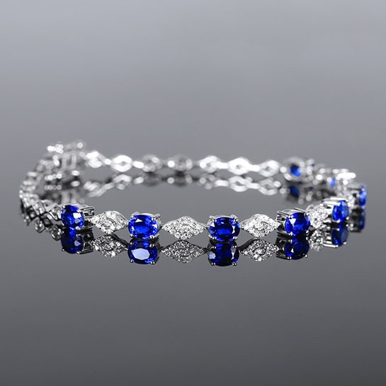 14k Gold 3.17 Ctw Natural Sapphire & Diamond Bracelet - 2