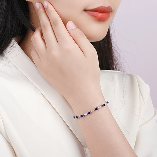 14k Gold 3.17 Ctw Natural Sapphire & Diamond Bracelet - 4