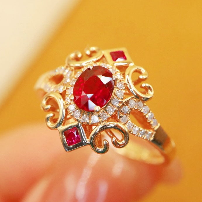 14k Gold 0.60 Ctw Natural Ruby & Ruby Ring - 2