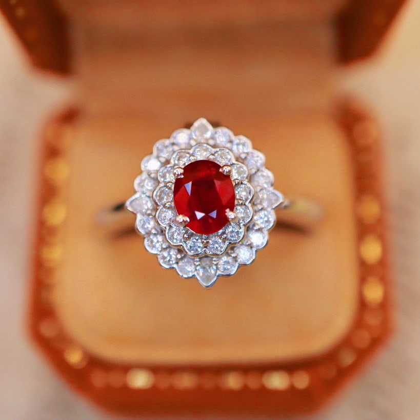 14k Gold 1.02 Ctw Natural Ruby & Diamond Ring/pendant( Without Chain ): Ref:230988098 // gold content:14k gold // ring size:7. 25us // // main gemstone:ruby // shape:oval // carat weight:0. 66ct // color:pigeonblood red // treatment:natural // // adjacent gemstone 2 :