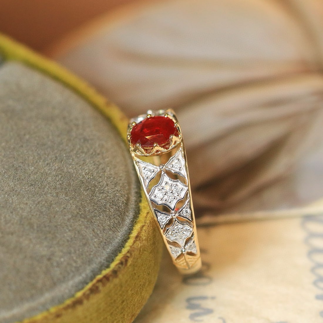 14k Gold 0.66 Ctw Natural Ruby & Diamond Ring - 2