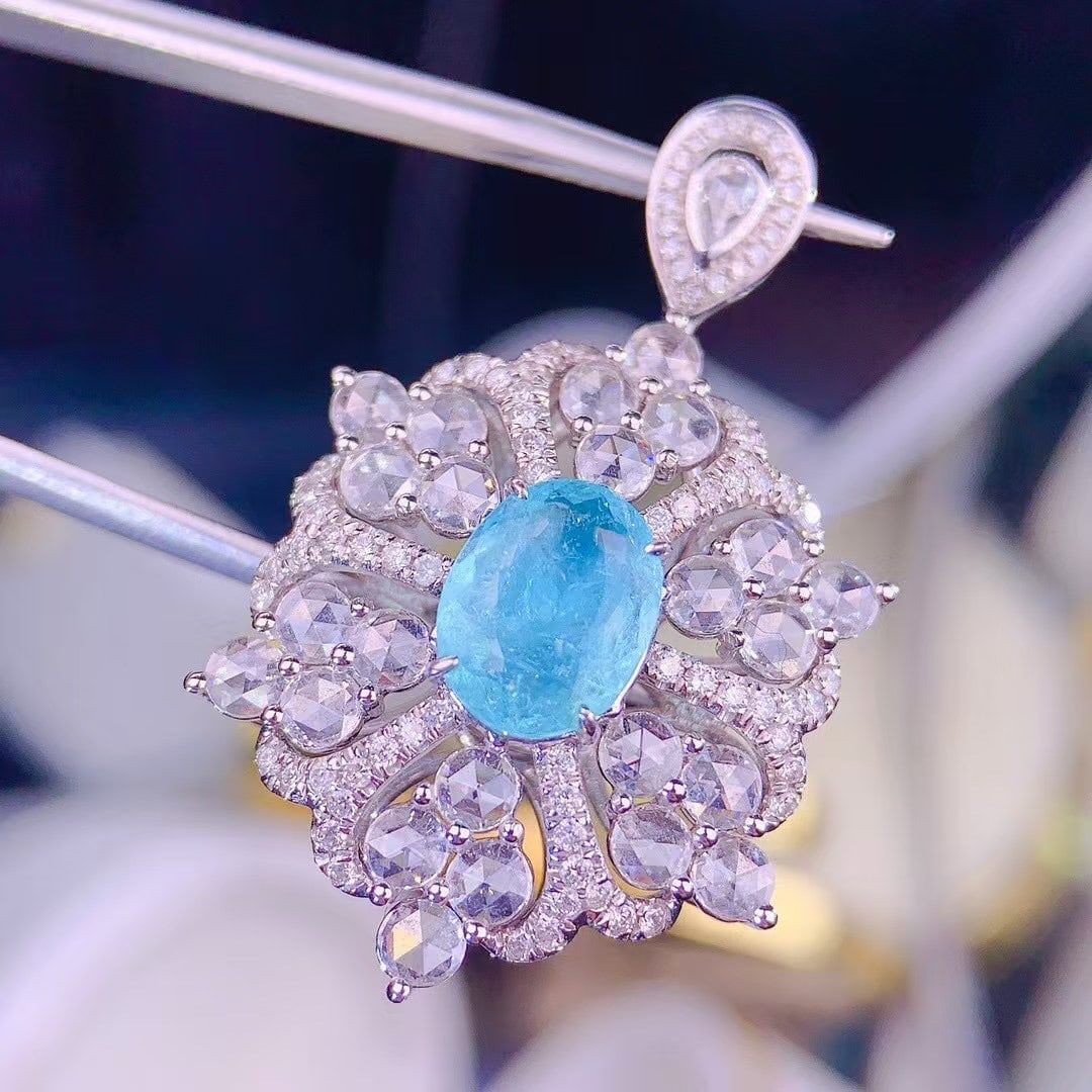 14k Gold 1.55 Ct Natural Paraiba Tourmaline & Diamond Ring/pendant( Without Chain ) - 2