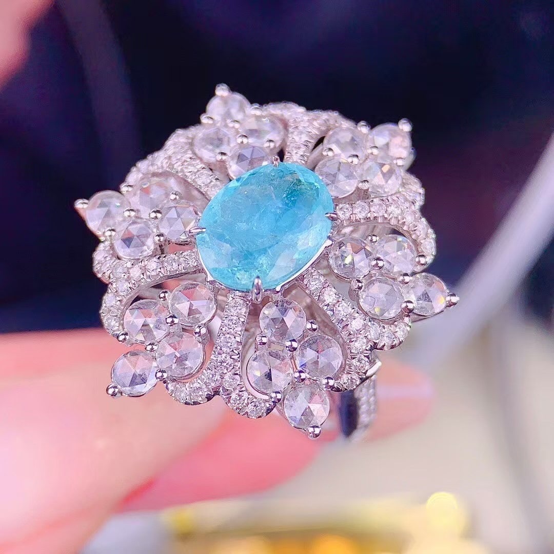 14k Gold 1.55 Ct Natural Paraiba Tourmaline & Diamond Ring/pendant( Without Chain ) - 3