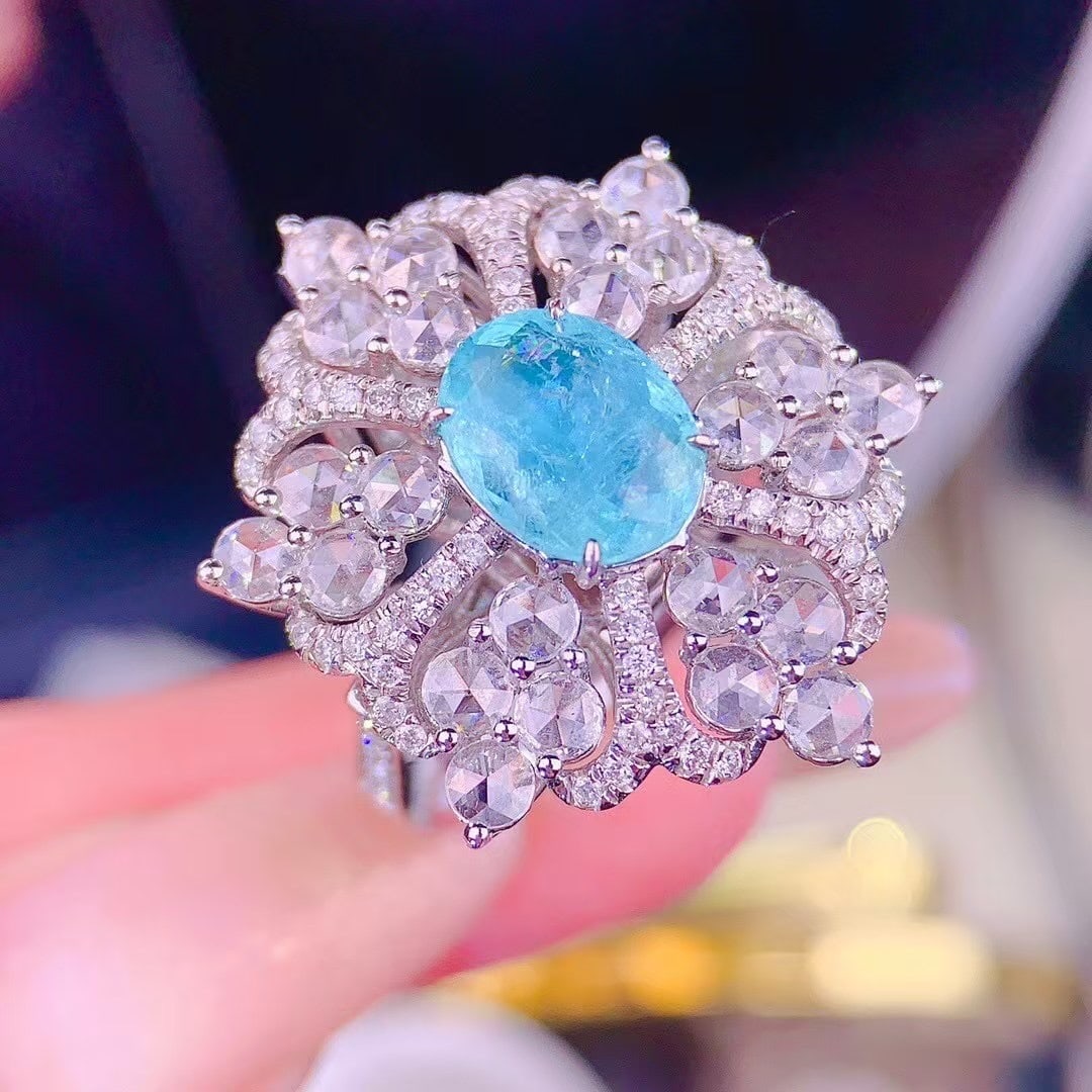 14k Gold 1.55 Ct Natural Paraiba Tourmaline & Diamond Ring/pendant( Without Chain ) - 4