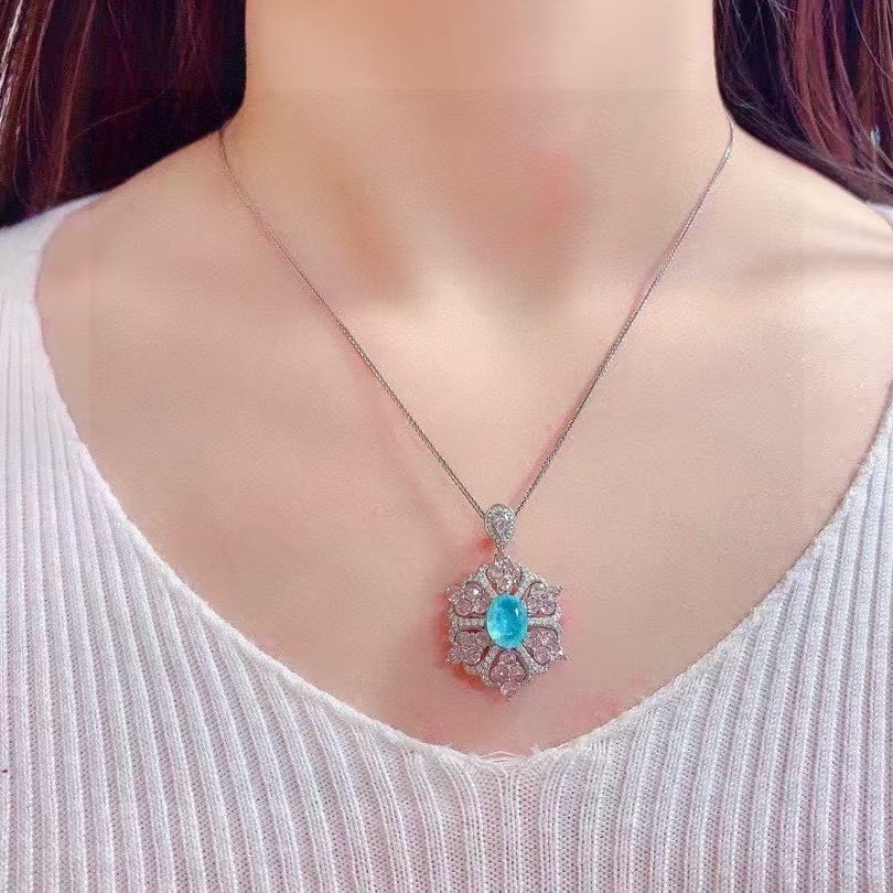 14k Gold 1.55 Ct Natural Paraiba Tourmaline & Diamond Ring/pendant( Without Chain ) - 6