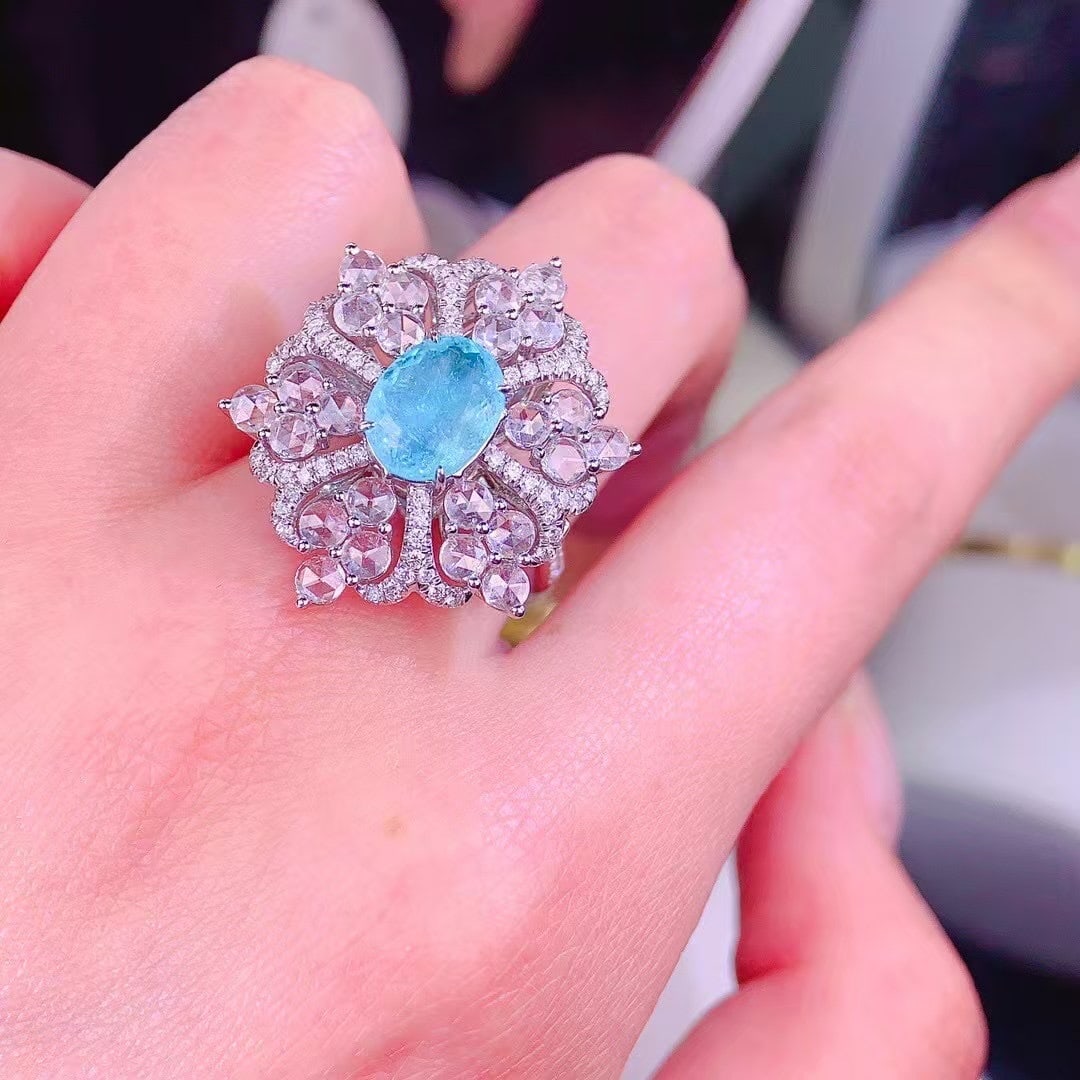 14k Gold 1.55 Ct Natural Paraiba Tourmaline & Diamond Ring/pendant( Without Chain ) - 8