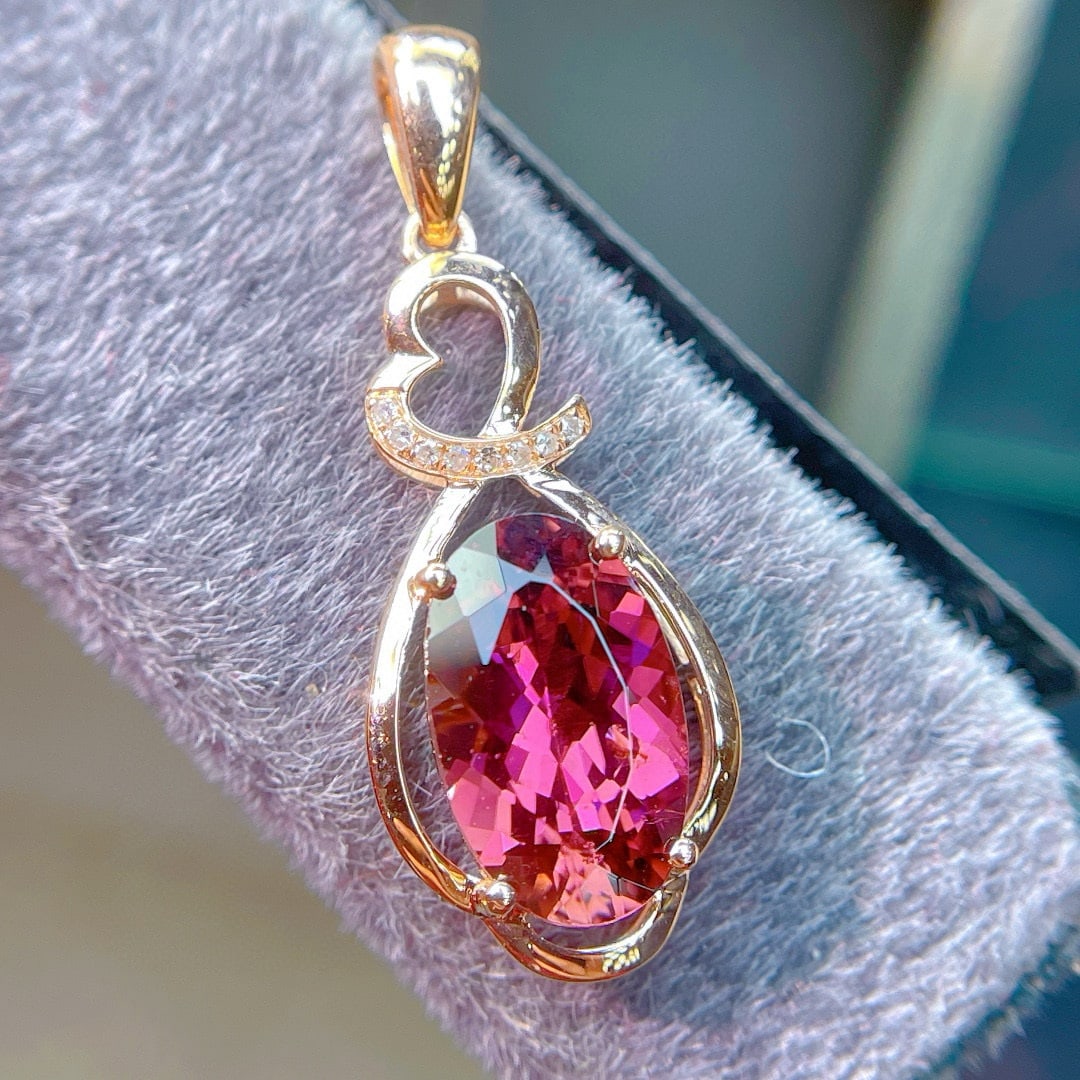 14k Gold 2.55 Ct Natural Tourmaline & Diamond Pendant( Without Chain ) - 2