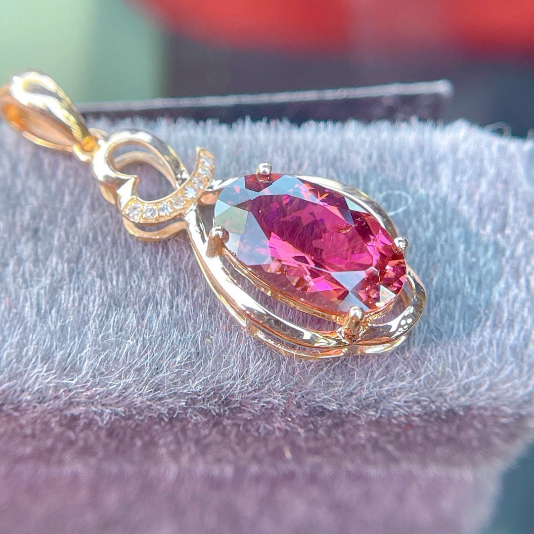14k Gold 2.55 Ct Natural Tourmaline & Diamond Pendant( Without Chain ) - 3