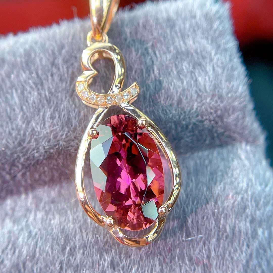 14k Gold 2.55 Ct Natural Tourmaline & Diamond Pendant( Without Chain ) - 4
