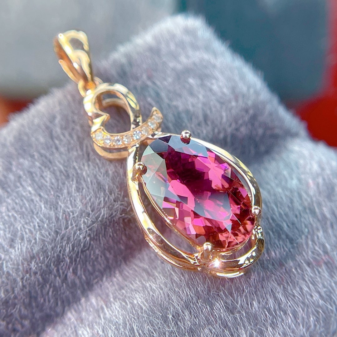 14k Gold 2.55 Ct Natural Tourmaline & Diamond Pendant( Without Chain ) - 5