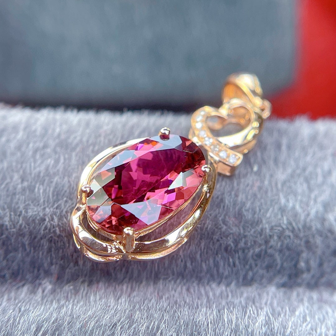 14k Gold 2.55 Ct Natural Tourmaline & Diamond Pendant( Without Chain ) - 6