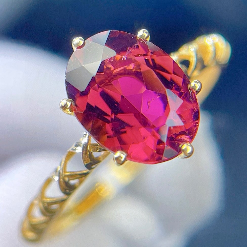 14k Gold 2.1 Ct Natural Tourmaline & Diamond Ring - 5