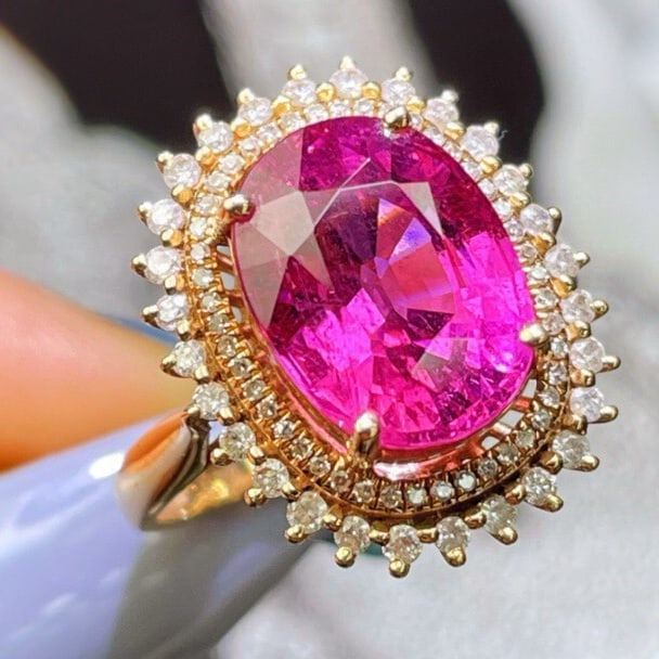 14k Gold 6.3 Ct Natural Tourmaline & Diamond Ring - 4