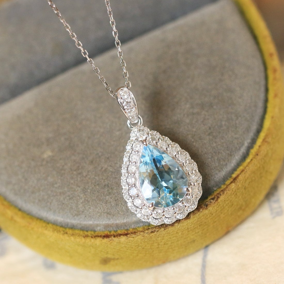 14k Gold 2.80 Ctw Natural Aquamarine & Diamond Pendant( Without Chain ) - 2