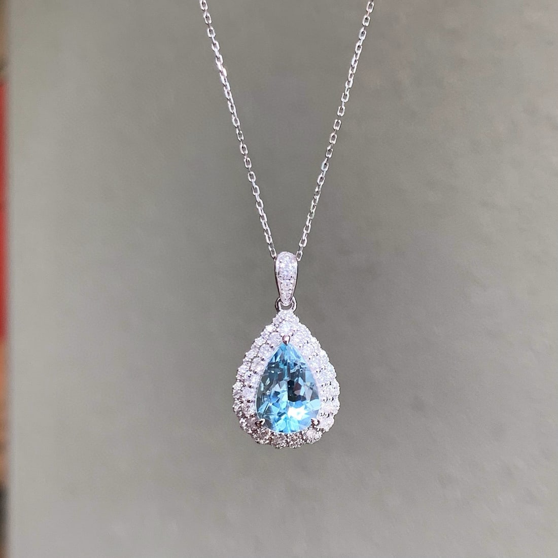 14k Gold 2.80 Ctw Natural Aquamarine & Diamond Pendant( Without Chain ) - 3