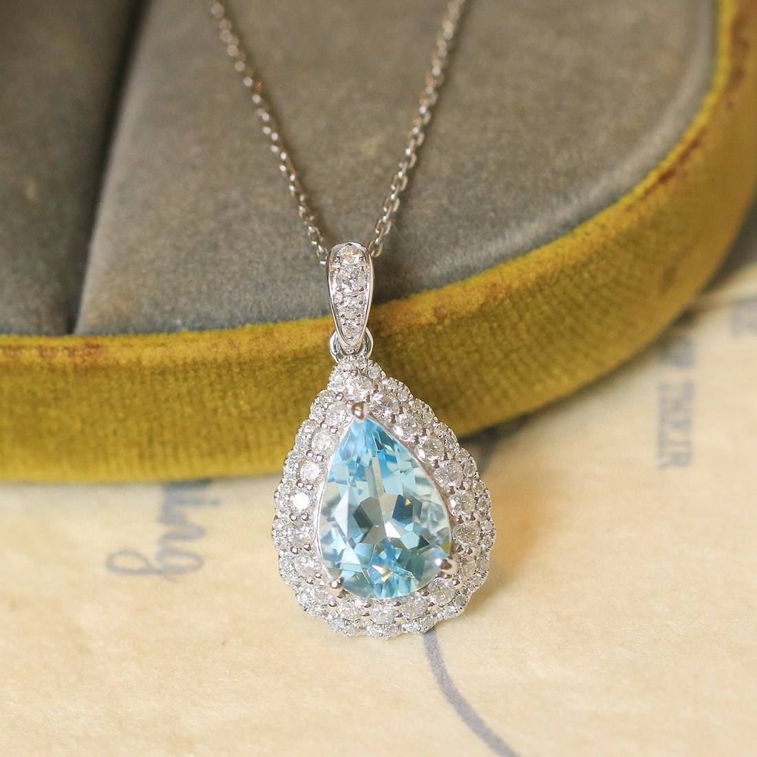 14k Gold 2.80 Ctw Natural Aquamarine & Diamond Pendant( Without Chain ) - 4