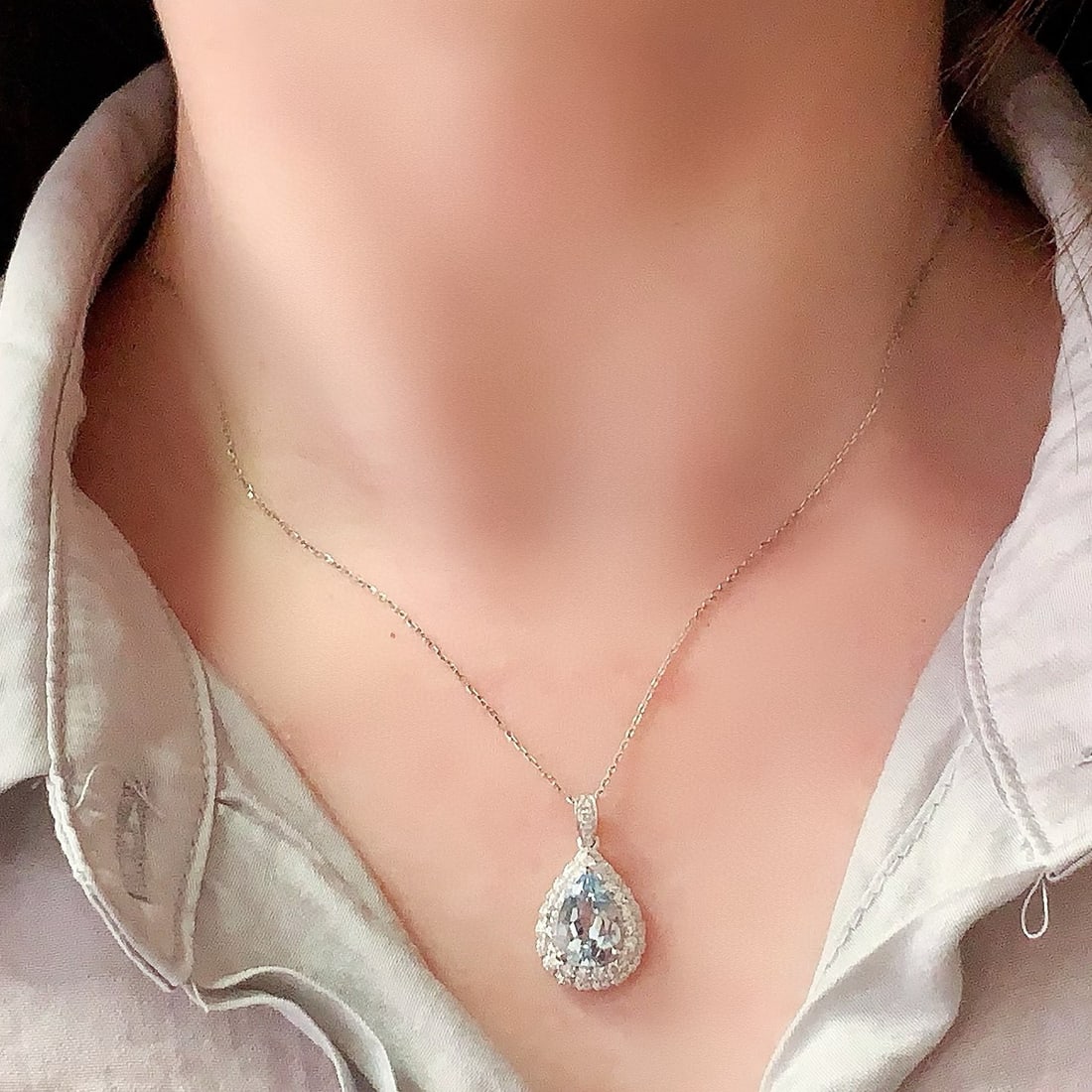 14k Gold 2.80 Ctw Natural Aquamarine & Diamond Pendant( Without Chain ) - 5