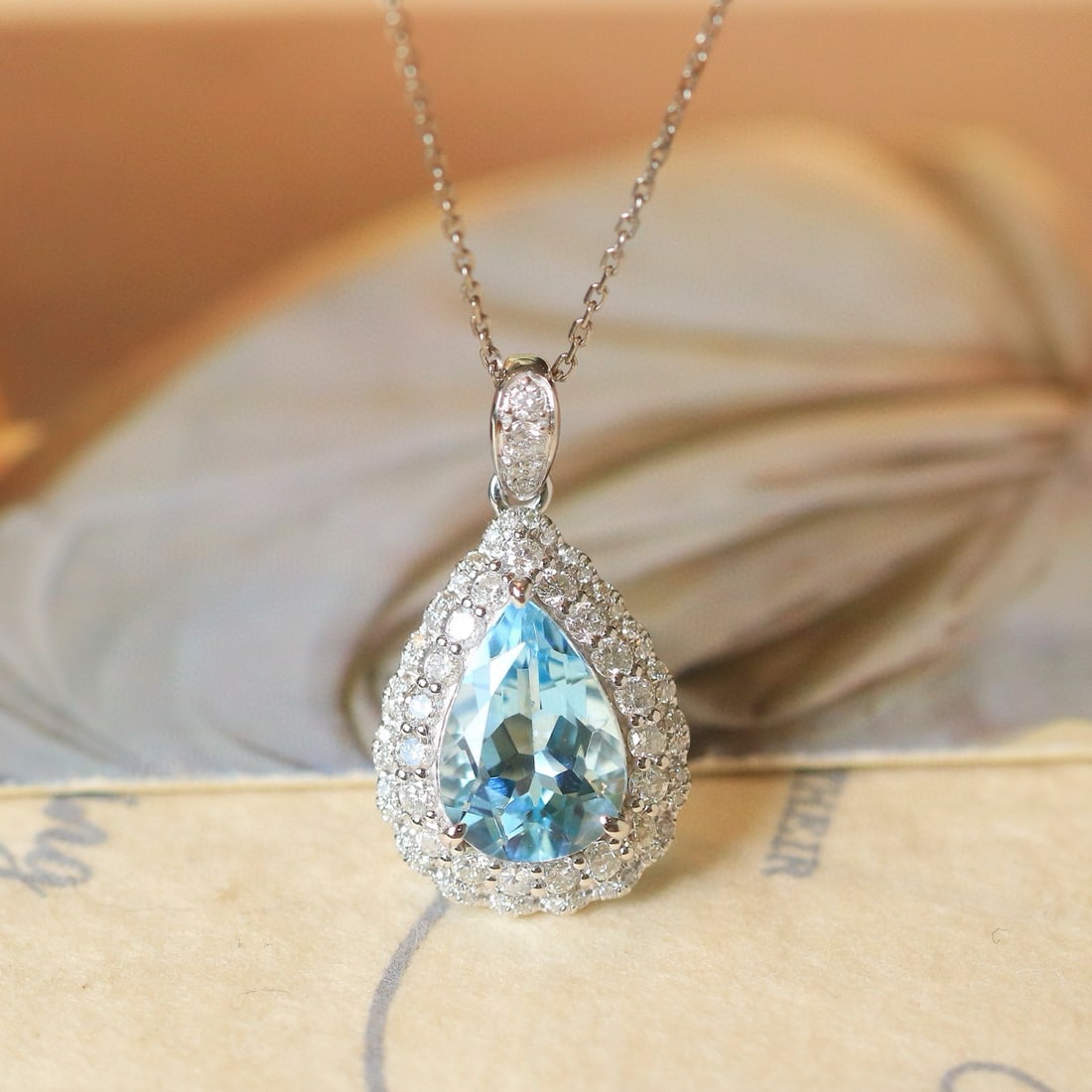 14k Gold 2.80 Ctw Natural Aquamarine & Diamond Pendant( Without Chain ) - 6