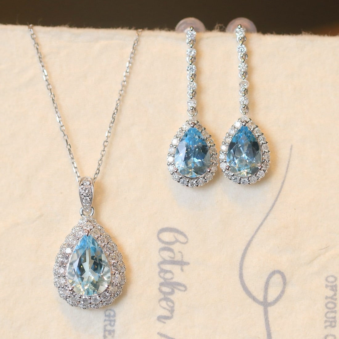 14k Gold 5.51 Ctw Natural Aquamarine & Diamond Jewelry Set - 5