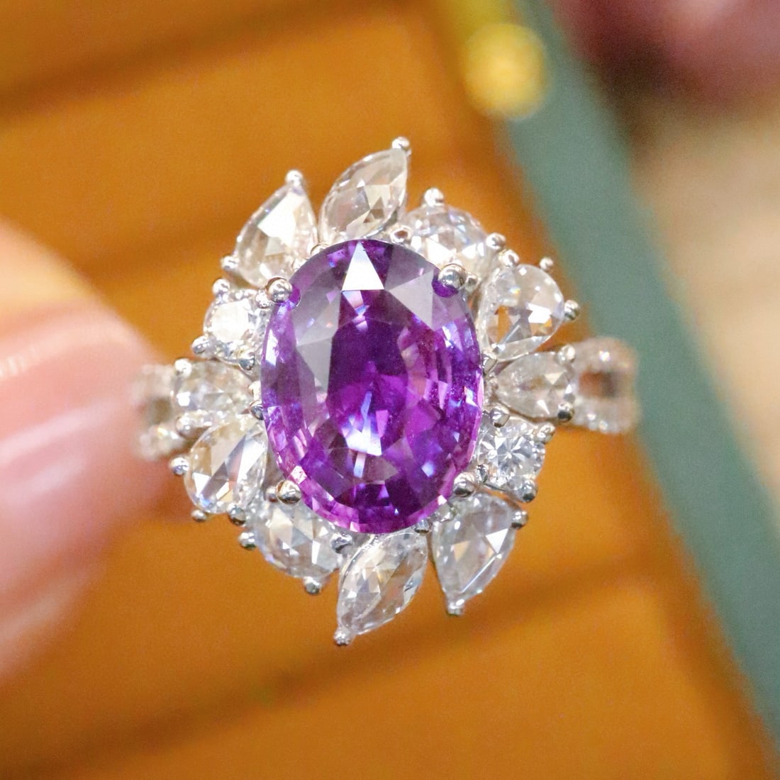 14k Gold 2.81 Ctw Natural Sapphire & Diamond Ring: Ref:230988116 // gold content:14k gold // ring size:7. 25us // // main gemstone:sapphire // shape:oval // carat weight:2. 03ct // color:purple // treatment:natural // // adjacent gemstone 2 : diamond 