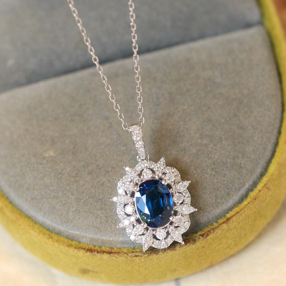 14k Gold 1.89 Ctw Natural Sapphire & Diamond Pendant( Without Chain ) - 2