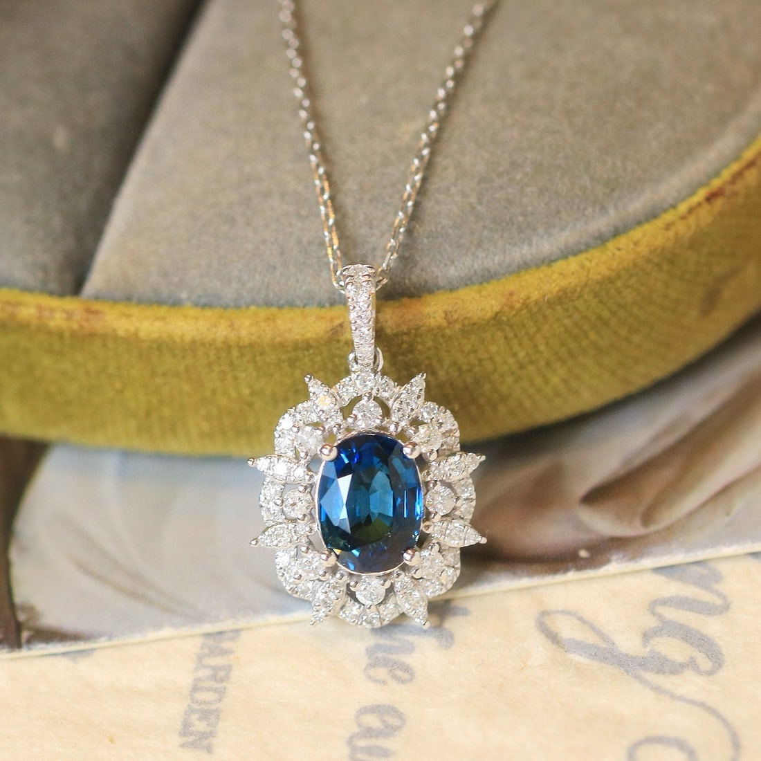 14k Gold 1.89 Ctw Natural Sapphire & Diamond Pendant( Without Chain ) - 3