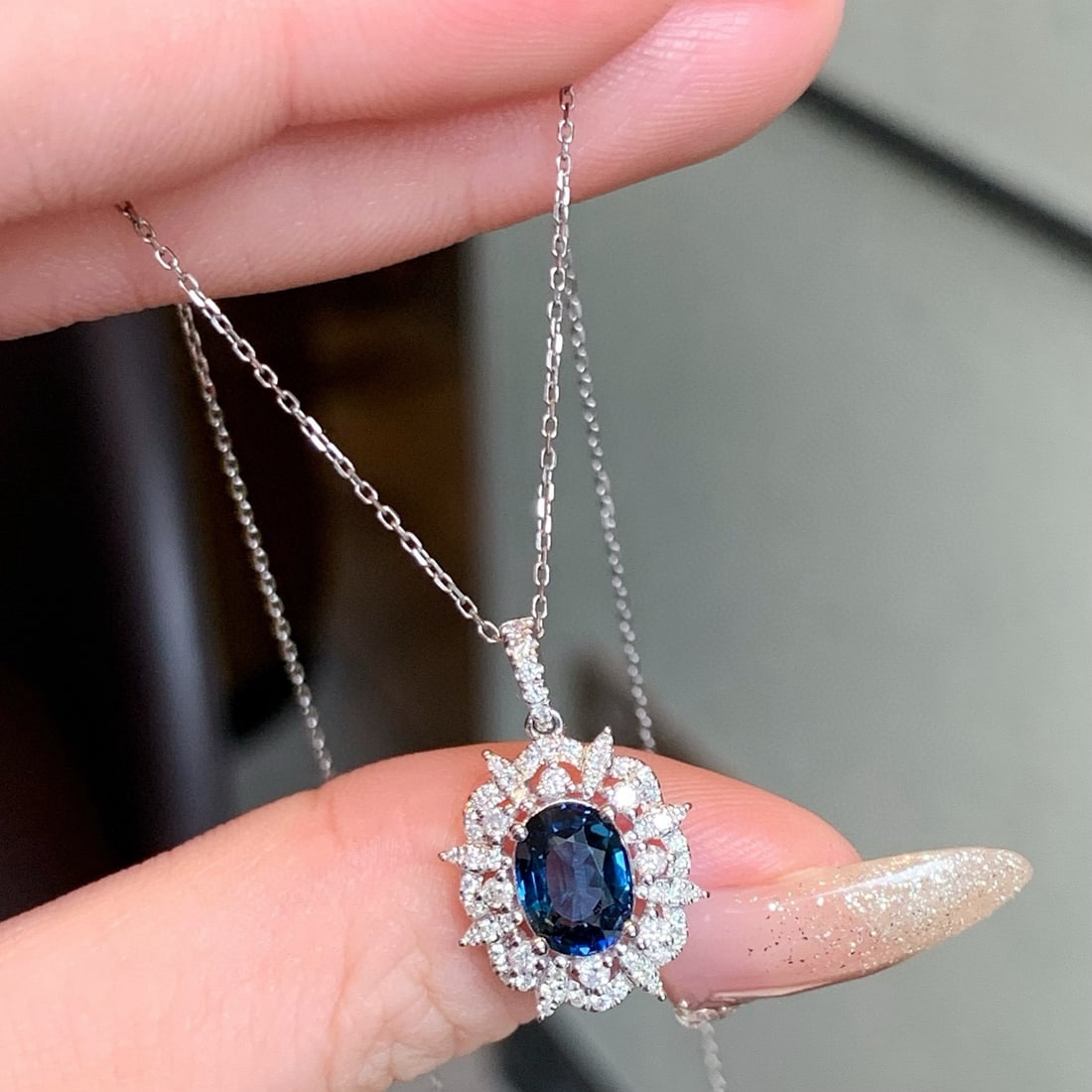 14k Gold 1.89 Ctw Natural Sapphire & Diamond Pendant( Without Chain ) - 5
