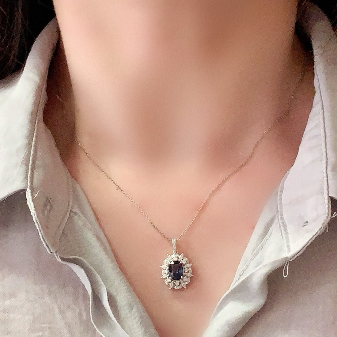 14k Gold 1.89 Ctw Natural Sapphire & Diamond Pendant( Without Chain ) - 6