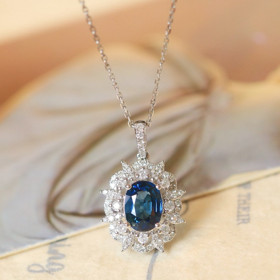 14k Gold 1.89 Ctw Natural Sapphire & Diamond Pendant( Without Chain ) - 7