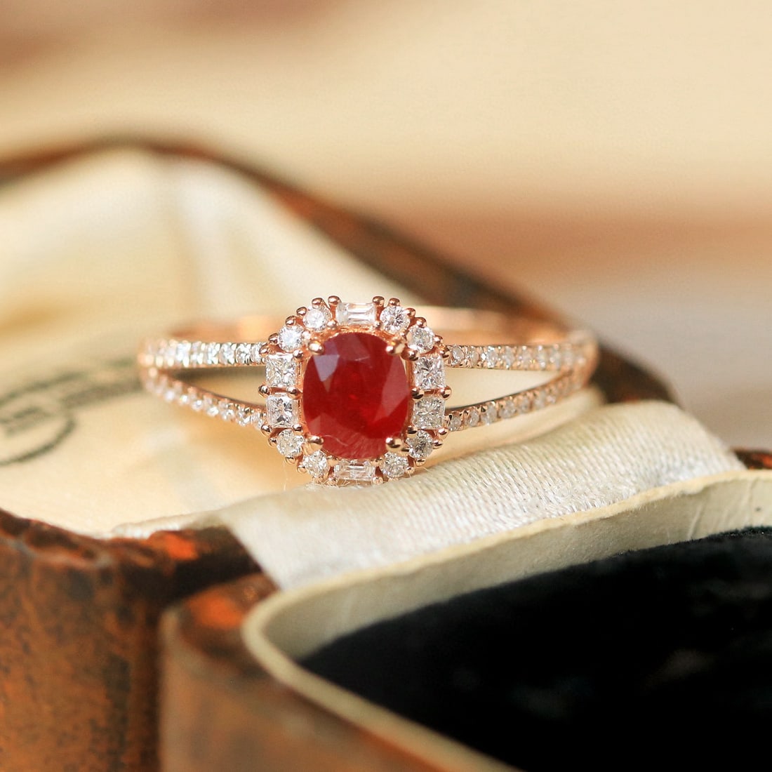 14k Gold 0.98 Ctw Natural Ruby & Diamond Ring: Ref:230988121 // gold content:14k gold // ring size:7. 25us // // main gemstone:ruby // shape:oval // carat weight:0. 65ct // color:pigeonblood red // treatment:natural // // adjacent gemstone 2 :