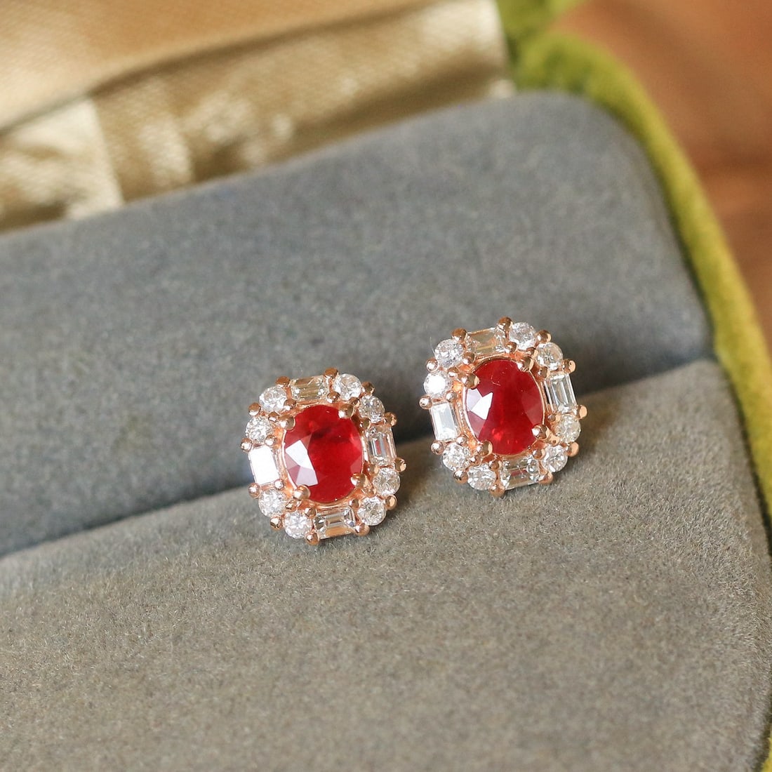 14k Gold 1.29 Ctw Natural Ruby & Diamond Earrings - 3