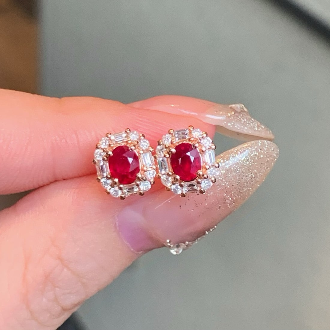 14k Gold 1.29 Ctw Natural Ruby & Diamond Earrings - 5