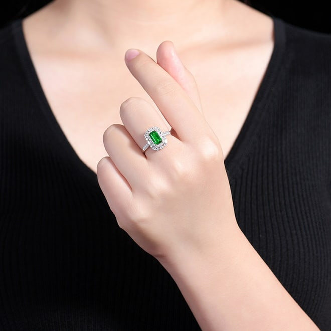 14k Gold 1.26 Ctw Vivid Green Natural Emerald & Diamond Ring - 4