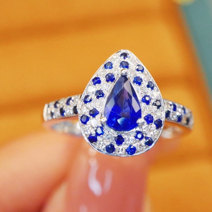 14k Gold 0.99 Ctw Natural Sapphire & Diamond Ring: Ref:230988128 // gold content:14k gold // ring size:7. 25us // // main gemstone:sapphire // shape:multiply // carat weight:0. 82ct // color:royal blue // treatment:natural // // adjacent gemstone 2 :