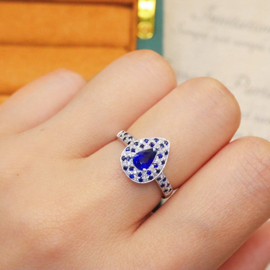 14k Gold 0.99 Ctw Natural Sapphire & Diamond Ring - 5