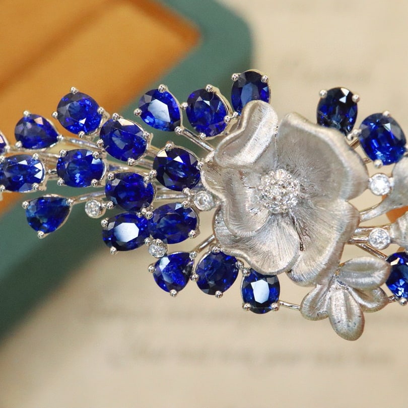 14k Gold 7.39 Ctw Natural Sapphire & Diamond Brooch/pendant( Without Chain ) - 3