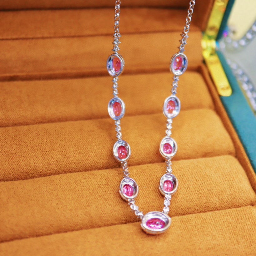 14k Gold 6.23 Ctw Natural Padparadscha Sapphire & Diamond Necklace - 3
