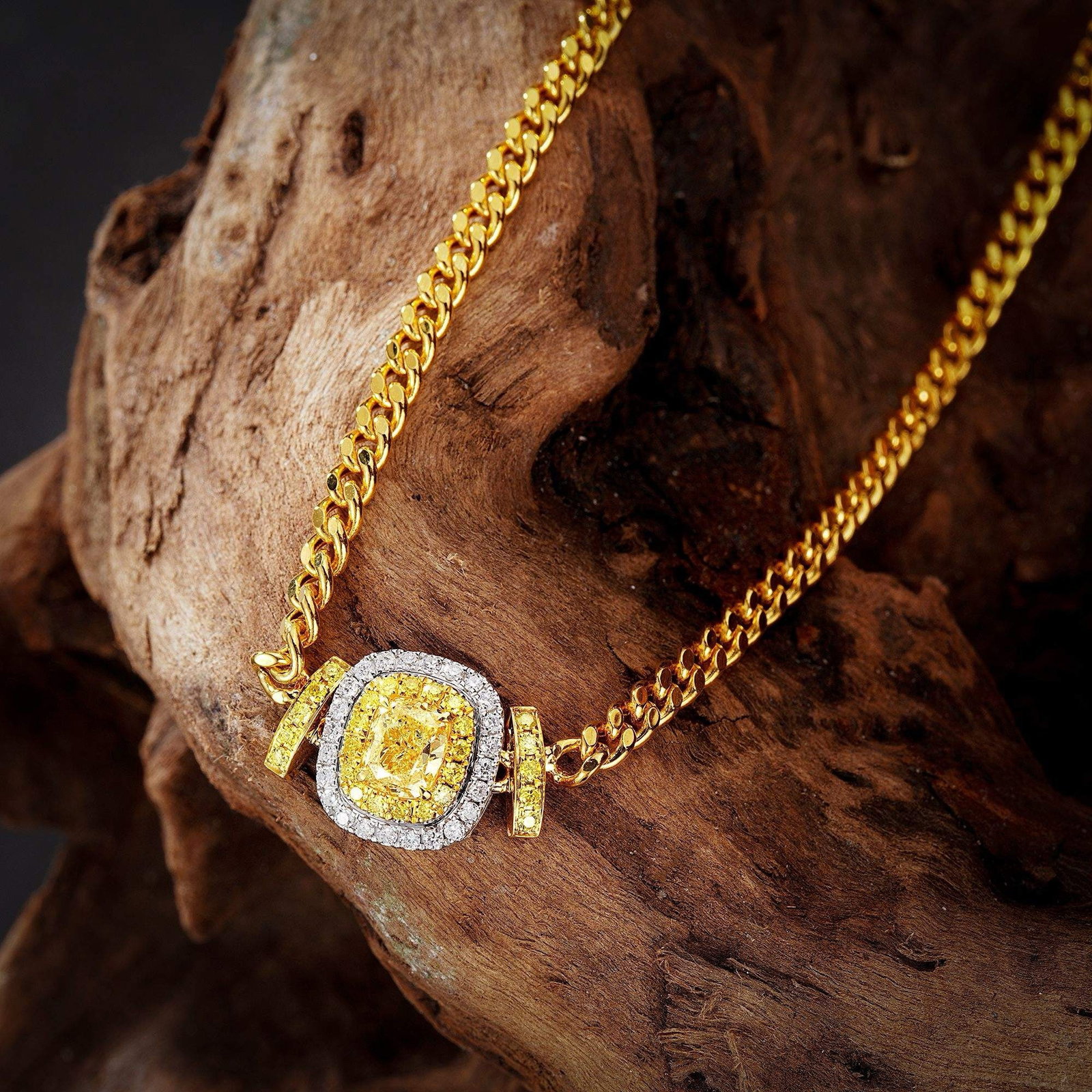 14k Gold 1.42 Ctw Natural Yellow Diamond & Diamond Necklace - 2