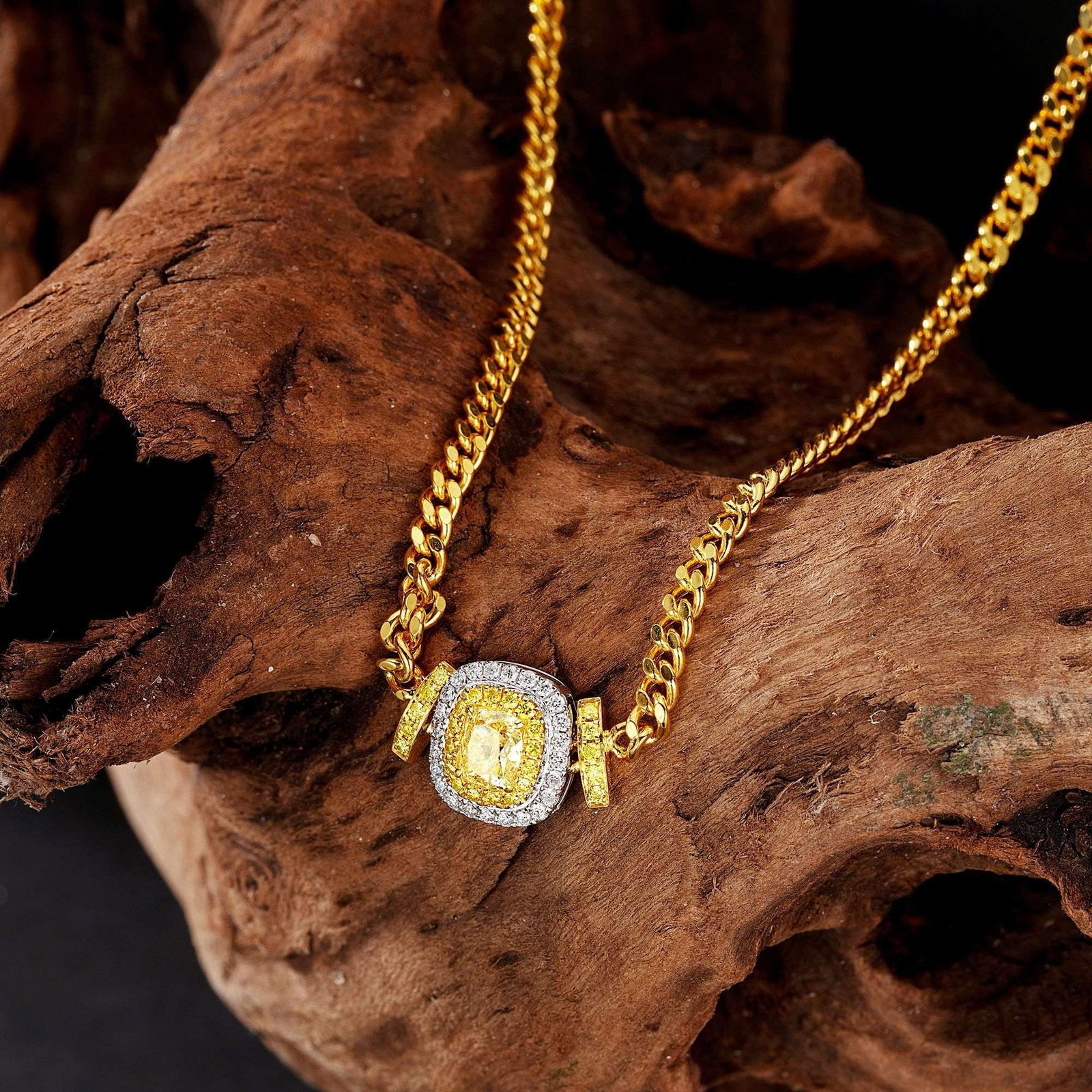14k Gold 1.42 Ctw Natural Yellow Diamond & Diamond Necklace - 3