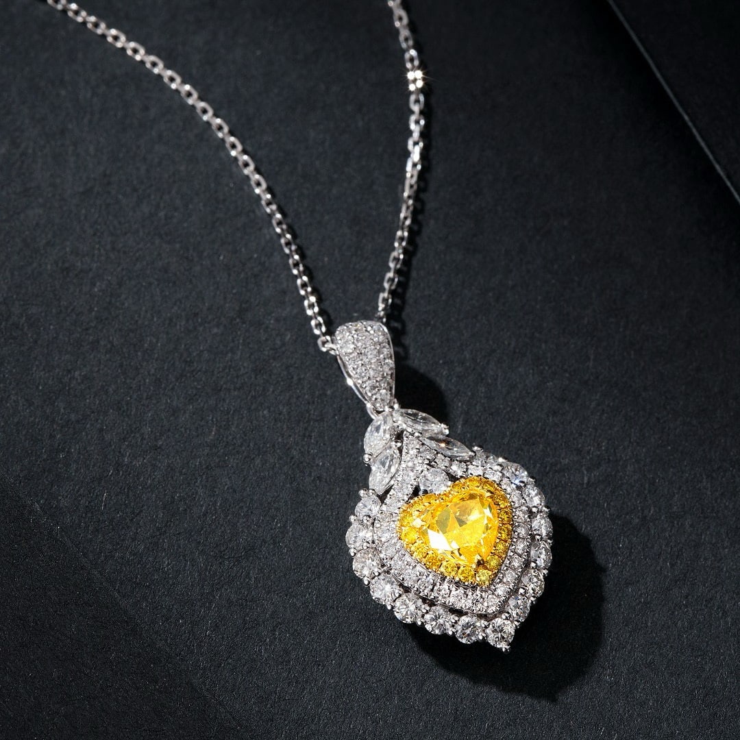 14k Gold 1.75 Ctw Natural Yellow Diamond & Diamond Pendant( Without Chain ): Ref:230988135 // gold content:14k gold // main gemstone:yellow diamond // shape:heart // carat weight:0. 71ct // color:yellow // treatment:natural // // adjacent gemstone 2 : diamond //