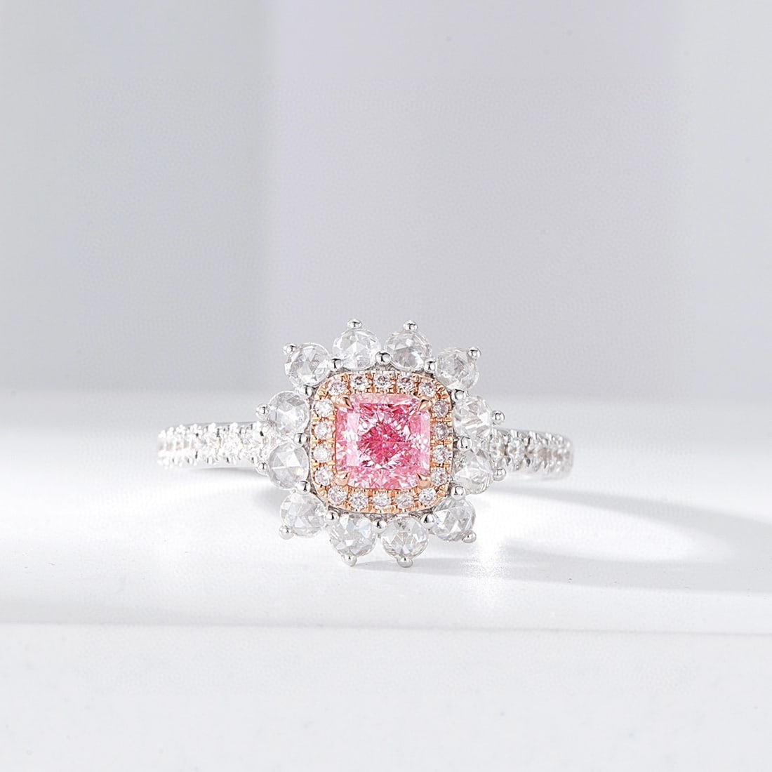 Gia Certified 14k Gold 0.98 Ctw Natural Pink Diamond & Diamond Ring: Ref:230988136 // gold content:14k gold // ring size:7. 25us // // main gemstone:pink diamond // certified:gia // shape:radiant // carat weight:0. 51ct // clarity grade:si1 // color:pink // treatment:n