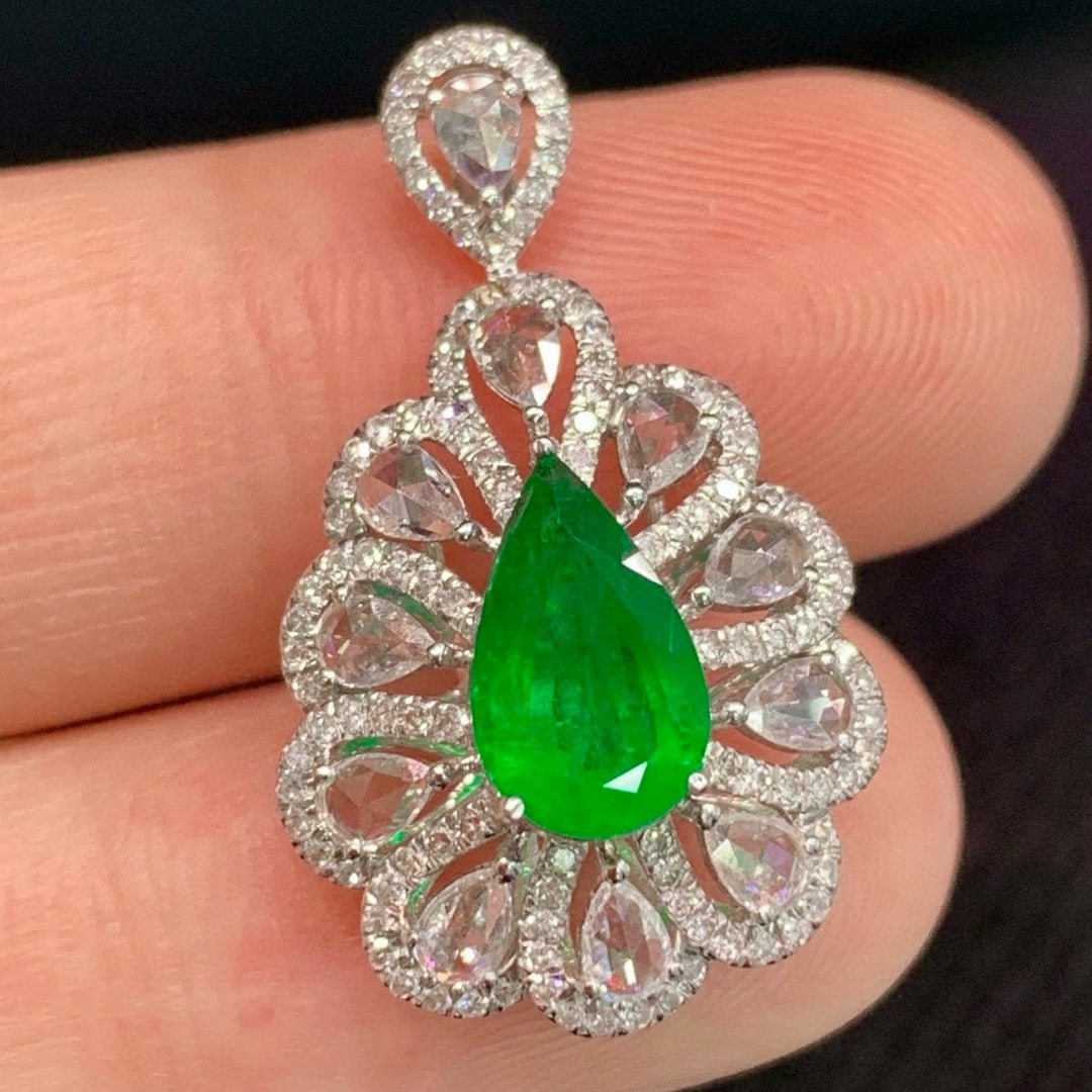 14k Gold 2.53 Ctw Vivid Green Natural Emerald & Diamond Ring/pendant( Without Chain ) - 4