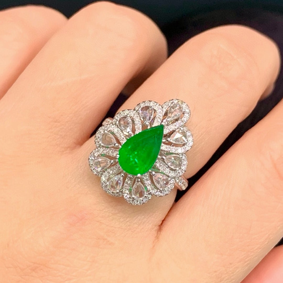 14k Gold 2.53 Ctw Vivid Green Natural Emerald & Diamond Ring/pendant( Without Chain ) - 7
