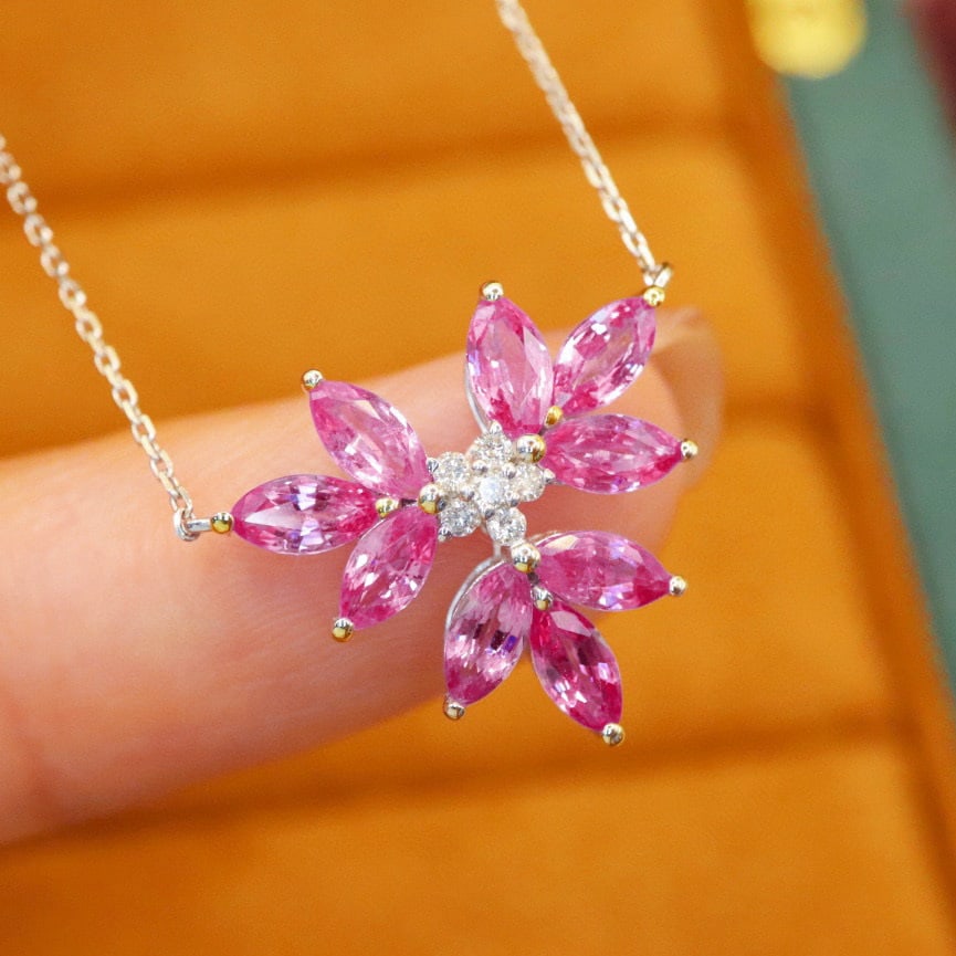 14k Gold 1.96 Ctw Natural Sapphire & Diamond Necklace - 2