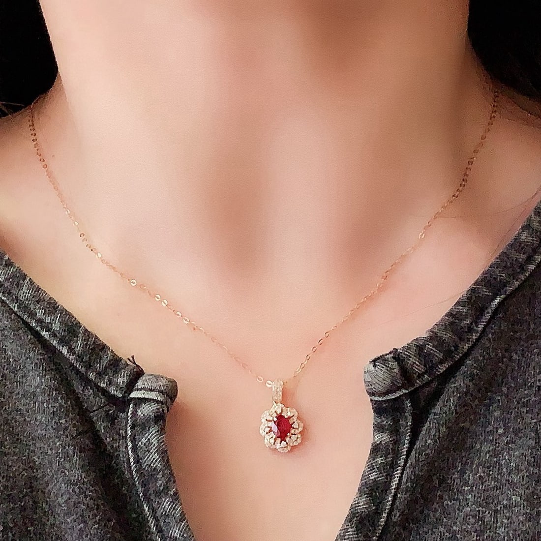 14k Gold 0.77 Ctw Natural Ruby & Diamond Pendant( Without Chain ) - 5