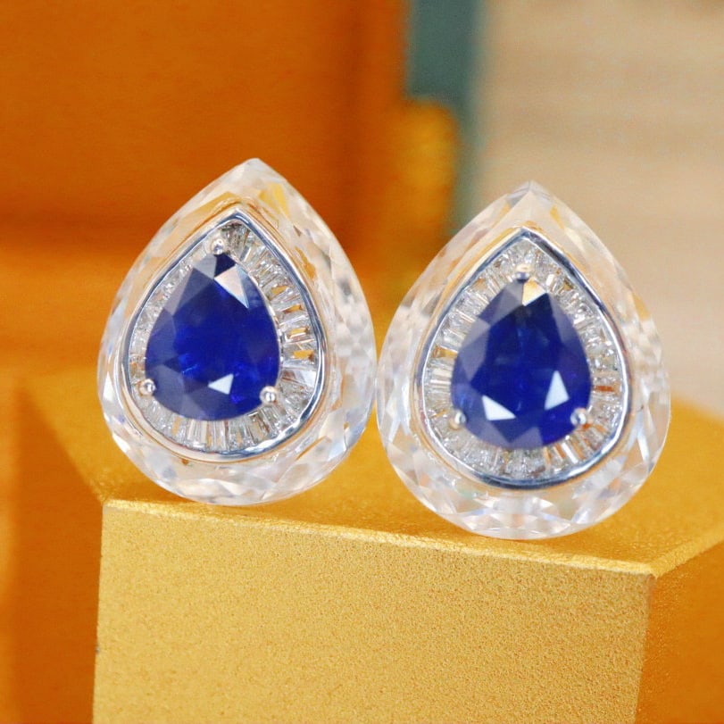 14k Gold 1.64 Ctw Natural Sapphire & Diamond Earrings - 2
