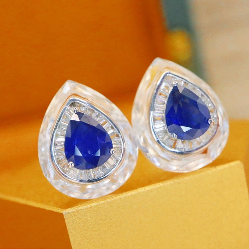 14k Gold 1.64 Ctw Natural Sapphire & Diamond Earrings - 3